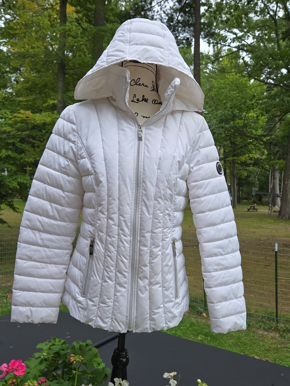 Nautica White Quilted Hooded Puffer Jacket